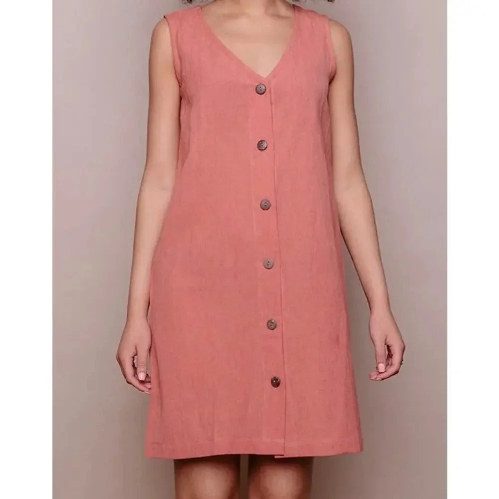Mata Traders Jacklyn linen cotton short sleeve summer Shift Dress size S.